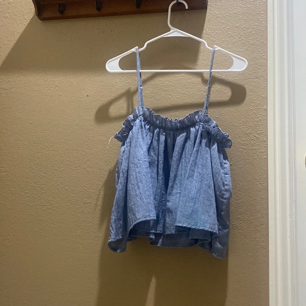 Ruffly light blue tank top with spaghetti straps size M